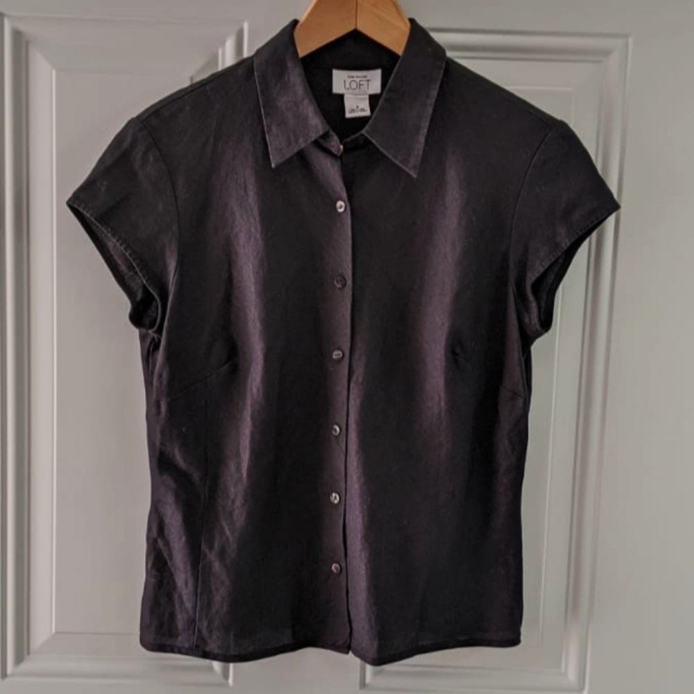 100% Linen LOFT Ann Taylor Black Button Down